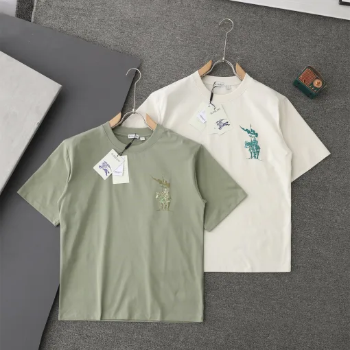 Hochwertige Burberry Kurzarm Grün Baumwolle Print Luxus