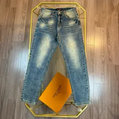 Premium Qualität Louis Vuitton Jeans Blue Denim Bestickt Luxus