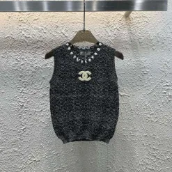 Bestseller Chanel Weste Grau Strick Stickerei Stil