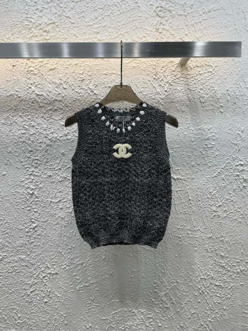 Bestseller Chanel Weste Grau Strick Stickerei Stil