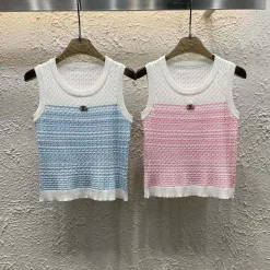 Hochwertige Chanel Weste Blau Strick Gestreift Kollektion