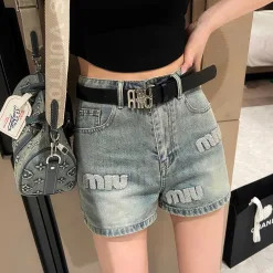 Hochwertige Miu Miu Shorts im bestickten Blue Denim-Stil