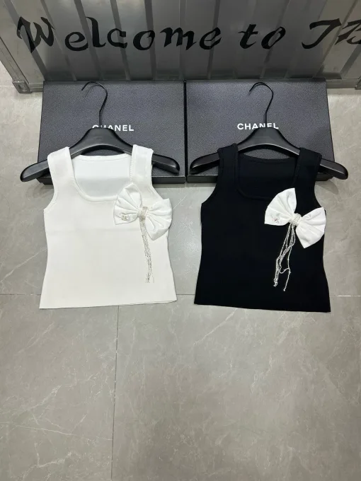 Luxus Chanel Weste Weiß Strick Luxus
