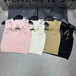 Luxus-Weste von Miu Miu, weißes Stricklogo, Luxus