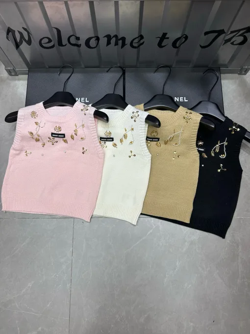 Luxus-Weste von Miu Miu, weißes Stricklogo, Luxus
