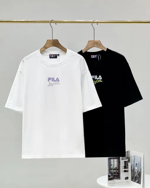 Premium Fila Kurzarm Schwarz Baumwolle Casual Luxury