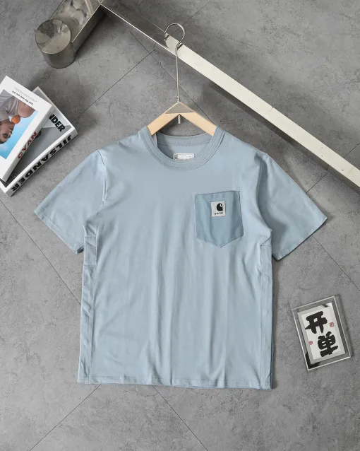 Premium Qualität Sacai Kurzarm T-Shirts Schwarz Baumwolle Patchwork Luxus