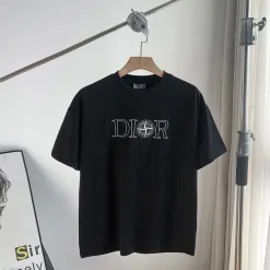 Luxus-Kollektion „Dior“ mit kurzen Ärmeln und schwarzer Baumwolle und Stickerei