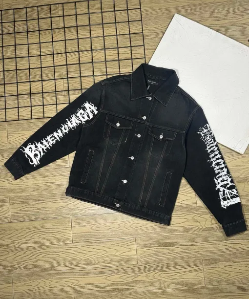 Luxus Balenciaga Mäntel Black Denim Logo Kollektion