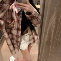 Luxus Chrome Hearts Hemd Rosa Leder Plaid Style