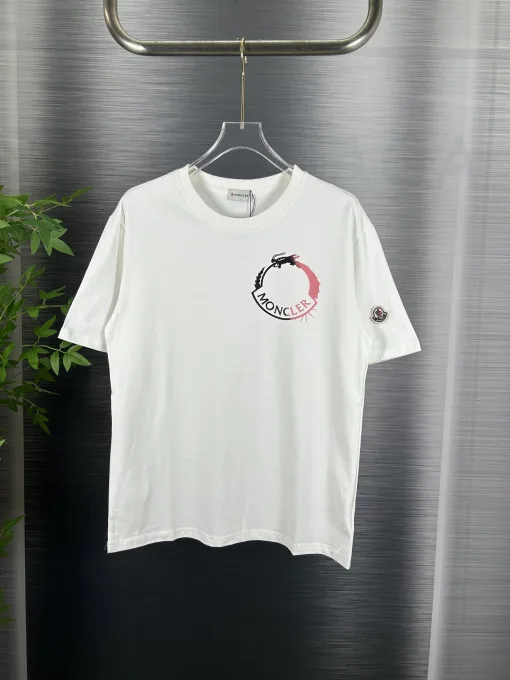 Luxus Moncler Kurzarm Schwarz Baumwolle Print Style