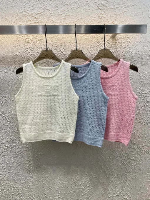 Luxus-Weste von Celine im weißen Jacquard-Strickstil