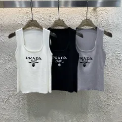 Premium Prada Weste Weiß Strick Logo Luxus