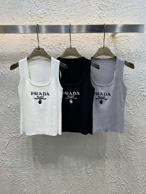 Premium Prada Weste Weiß Strick Logo Luxus