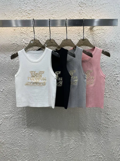 Hochwertige Louis Vuitton Weste aus weißer Stricklogo-Kollektion