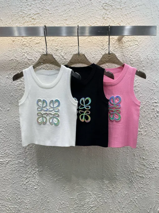 Luxus Loewe Weste Weiß Strick Logo Luxus