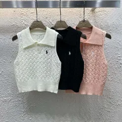Luxus-Weste von Ralph Lauren, weißer Strick, bestickt