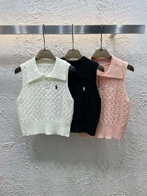 Luxus-Weste von Ralph Lauren, weißer Strick, bestickt