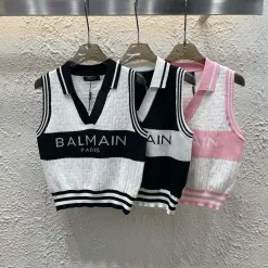 Premium Balmain Weste Schwarzer Strick Jacquard Luxus