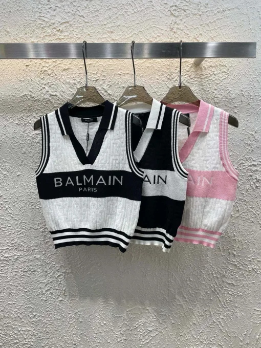 Premium Balmain Weste Schwarzer Strick Jacquard Luxus