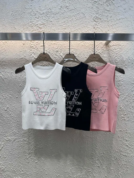 Hochwertige Louis Vuitton Weste im weißen Strick-Logo-Stil