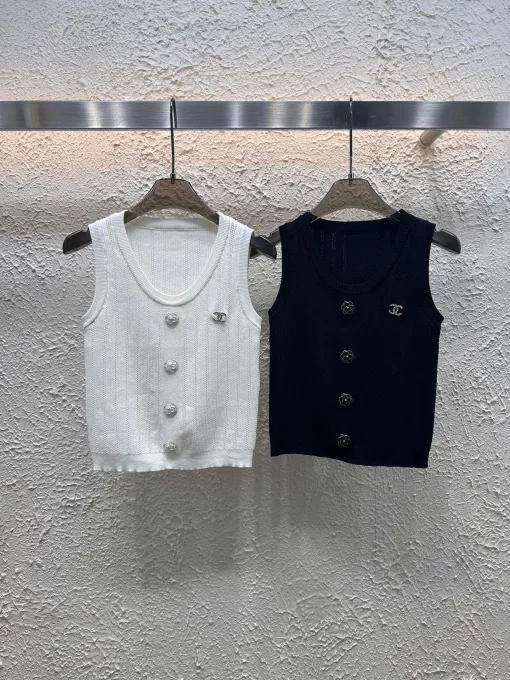 Luxus Chanel Weste Weiß Strick Kollektion