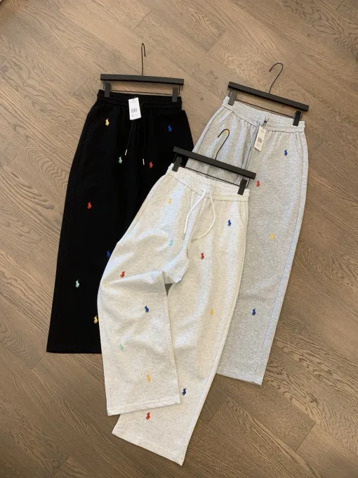 Luxus-Hose mit weitem Bein von Ralph Lauren aus der Kollektion mit Stickereien in Schwarz