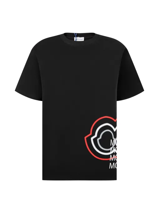 Premium Moncler Kurzarm Schwarz Baumwolle Print Kollektion