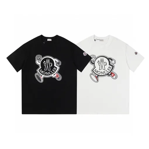Bestseller Moncler Kurzarm Schwarz Baumwolle Print Luxus