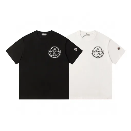 Luxus Moncler Kurzarm Schwarz Baumwolle Print Luxus