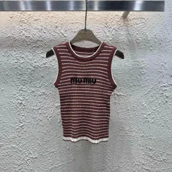 Premium Qualität Miu Miu Weste Braun Strick Logo Luxus