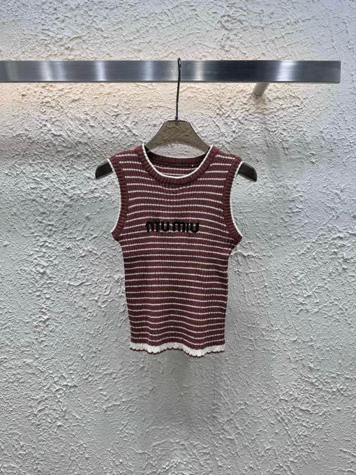 Premium Qualität Miu Miu Weste Braun Strick Logo Luxus