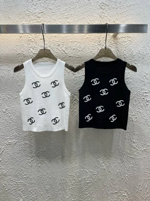 Bestseller Chanel Weste Weiß Strick Bestickte Kollektion