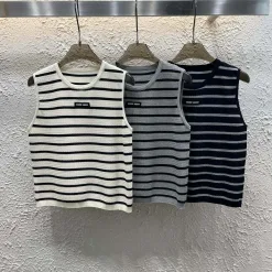 Luxus Miu Miu Weste Grau Strick Logo Luxus