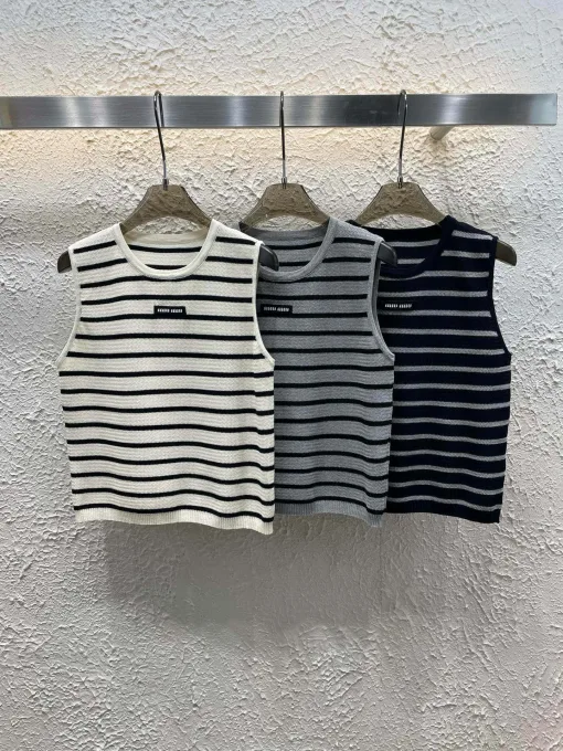 Luxus Miu Miu Weste Grau Strick Logo Luxus