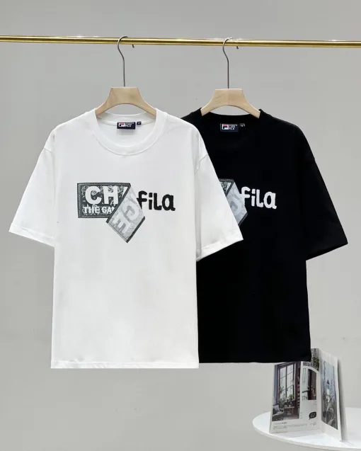 Premium Fila Kurzarm-Freizeitkollektion aus schwarzer Baumwolle