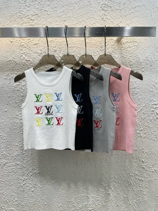 Luxus-Weste von Louis Vuitton im weißen Strick-Stil mit Stickerei
