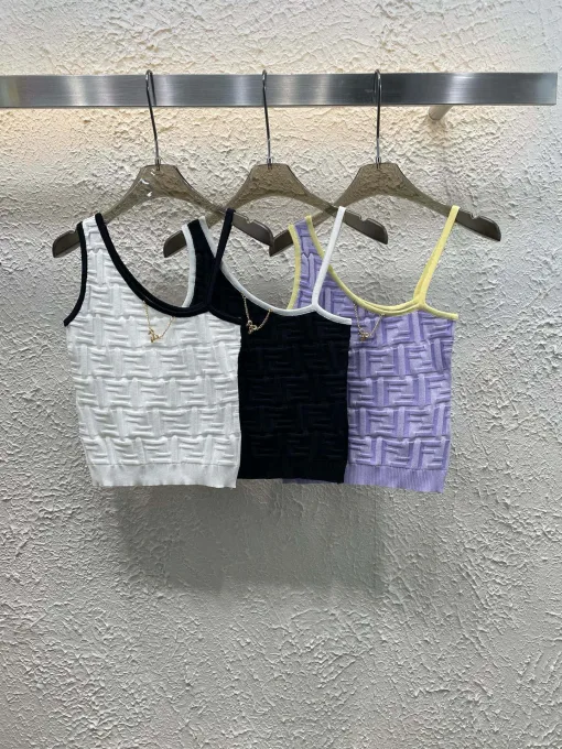 Luxus Fendi Hosenträger Weiß Strick Jacquard Luxus