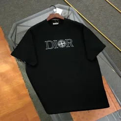 Premium Dior Kurzarm Schwarz Baumwolle Bestickt Stil
