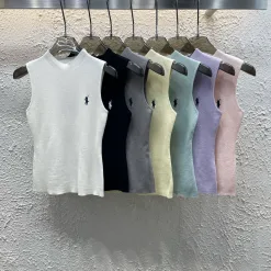 Premium Ralph Lauren Weste Weiß Strick Bestickt Luxus