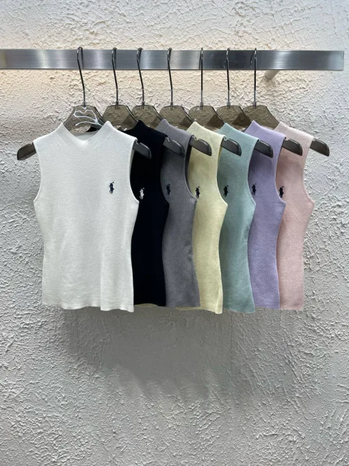 Premium Ralph Lauren Weste Weiß Strick Bestickt Luxus