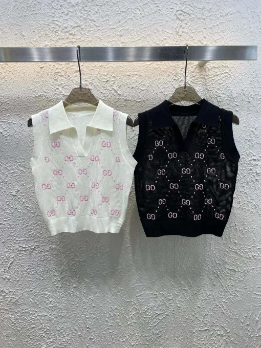 Luxuriöse Gucci-Weste im weißen Strick-Stickerei-Stil