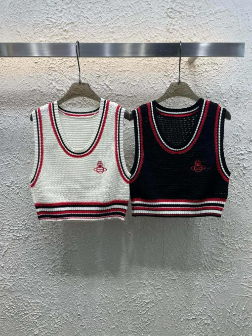 Luxuriöse Weste von Vivienne Westwood im weißen Strick-Stil mit Stickerei