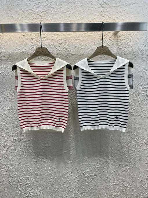 Luxus-Dior-Weste, Marineblau, Strick, bestickte Kollektion