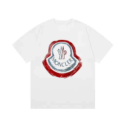 Luxus Moncler Kurzarm Schwarz Baumwolle Print Style