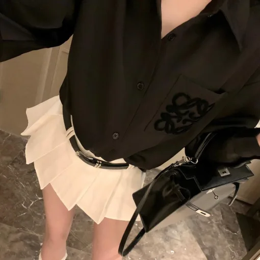 Bestseller Loewe Shirt Black Satin Embroidered Collection