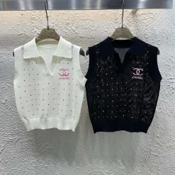 Premium Chanel Weste Weiß Strick Bestickte Kollektion
