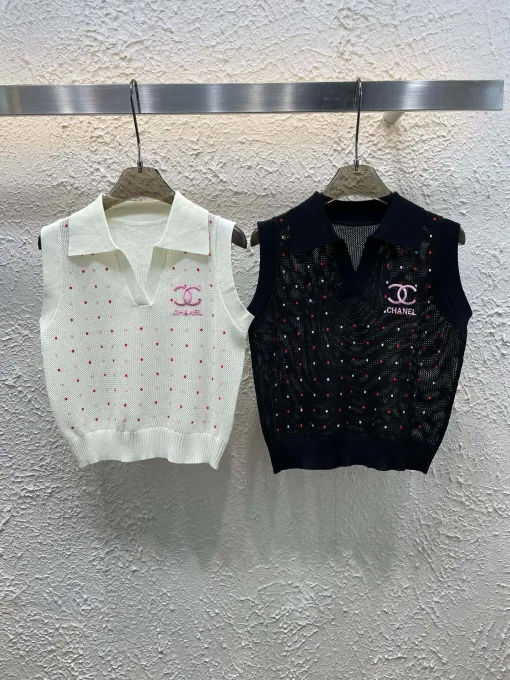 Premium Chanel Weste Weiß Strick Bestickte Kollektion