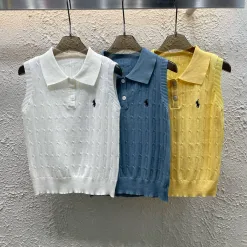 Hochwertige Weste von Ralph Lauren, weißer Strick, bestickter Stil