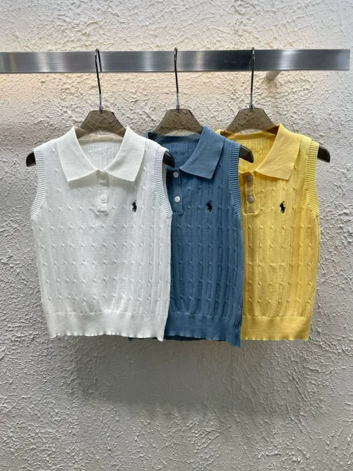 Hochwertige Weste von Ralph Lauren, weißer Strick, bestickter Stil
